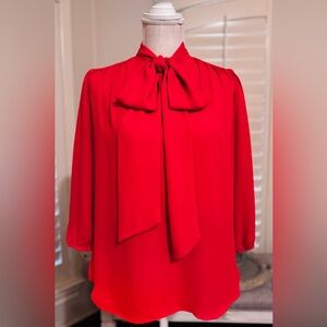 New York and Company Red Tie-Neck Blouse